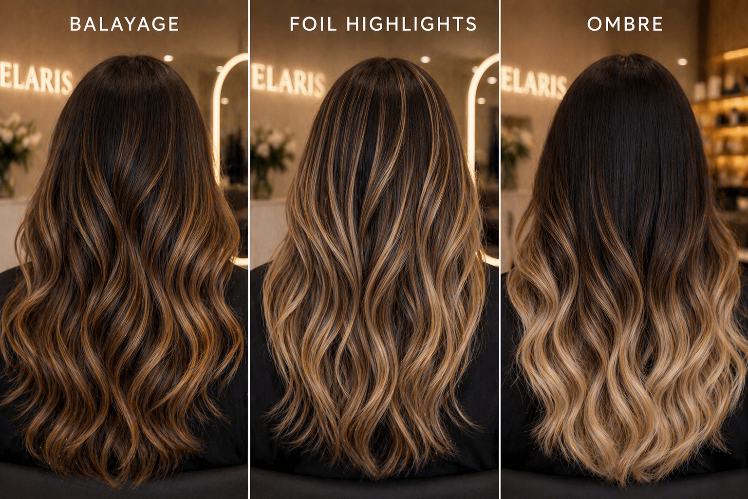 Balayage vs highlights vs ombre at Elaris Dubai