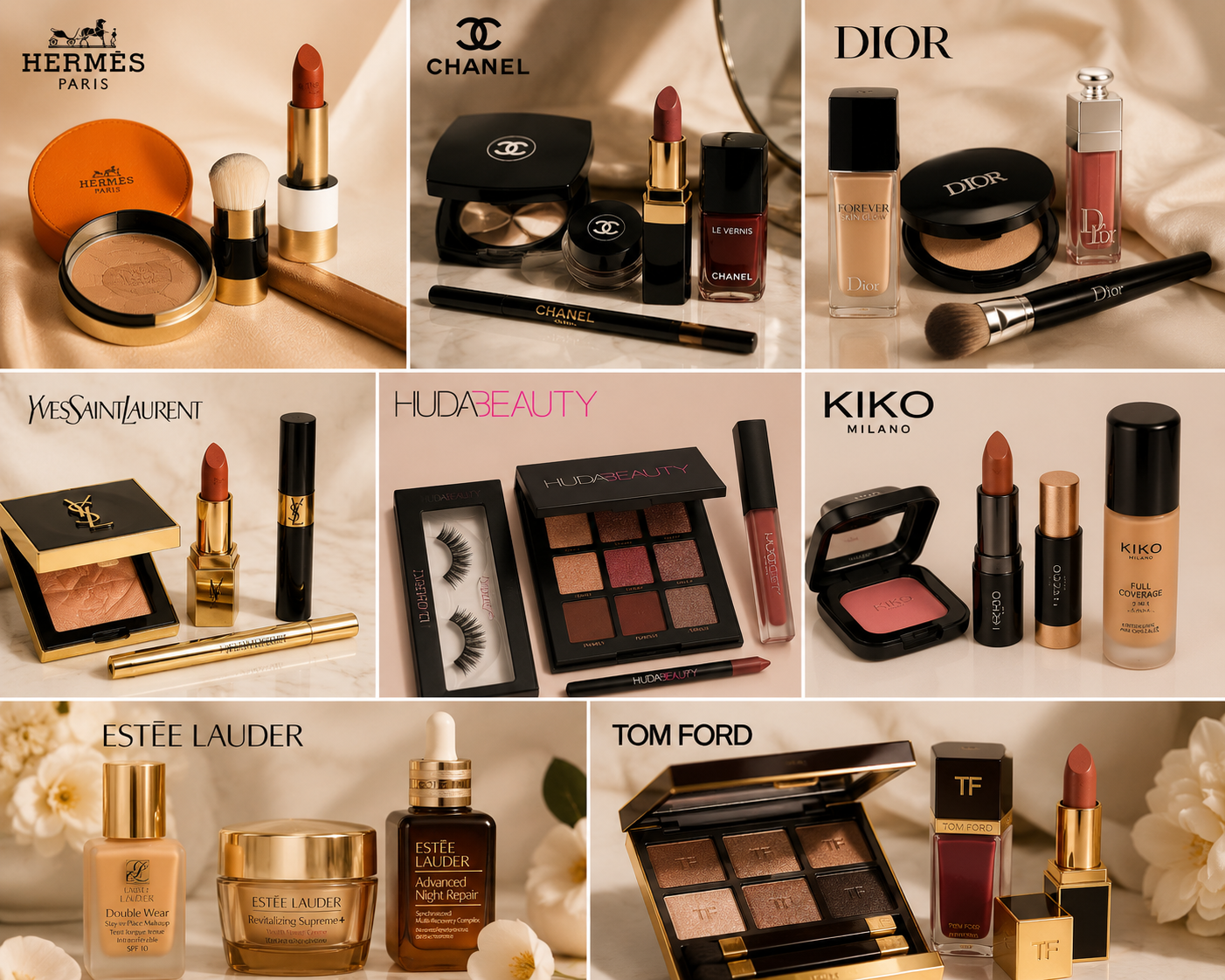 Luxury makeup products Hermès Dior Elaris